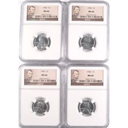 LOT OF ( 4 ) 1943 LINCOLN "STEEL" CENTS, NGC MS-66