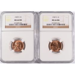 2 1949-S LINCOLN CENTS NGC MS-66 RD