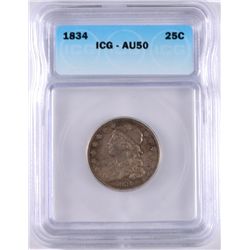 1834 BUST QUARTER, ICG AU-50 NICE