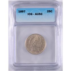 1897 BARBER QUARTER, ICG AU-50 NICE!