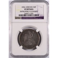 1854 ARROWS SEATED HALF DOLLAR, NGC VF DETAILS