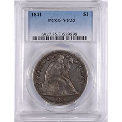 1841 SEATED DOLLAR, PCGS VF-35, SURE LOOKS XF!