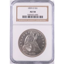 1859-O SEATED DOLLAR, NGC AU-58 WHITE, HAS THAT "MS-63  LOOK"