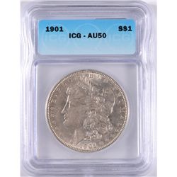 1901 MORGAN SILVER DOLLAR, ICG AU-50  NICE ORIGINAL COIN