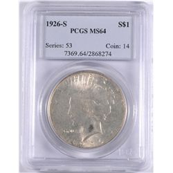 1926-S PEACE SILVER DOLLAR, PCGS MS-64