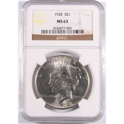 1928 PEACE SILVER DOLLAR, NGC MS-63  RARE THIS NICE!!