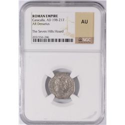 ROMAN EMPIRE ANCIENT SILVER DENARIUS, CARACALLA  A.D. 198-217 NGC AU