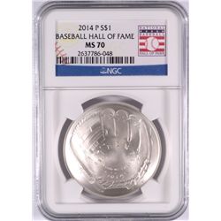 2014 BASEBALL HALL OF FAME SILVER DOLLAR, NGC MS-70!  WOW!!