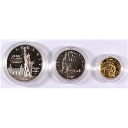 1986 3 PIECE STATUE OF LIBERTY  Pf COMMEM SET: 50-CENT, SILVER DOLLAR $5.00 GOLD