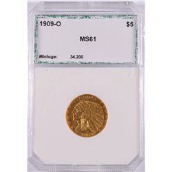 1909-O $5 GOLD INDIAN PCI MS-61 INCREDIBLY RARE! MINTAGE 34,200