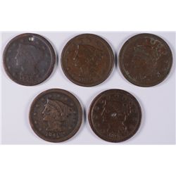 (5) 1845 LARGE CENTS