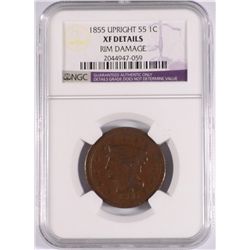 1855 LARGE CENT (UPRIGHT 55) NGC XF DETAILS