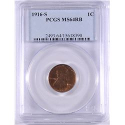 1916-S LINCOLN CENT PCGS MS-64 RB