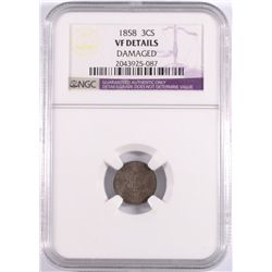 1858 THREE CENT SILVER NGC VF DETAILS