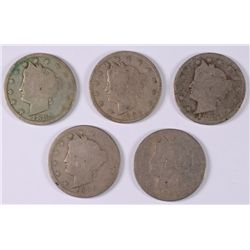 (5) 1889 V-NICKELS