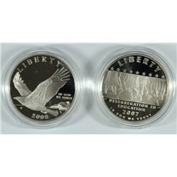 2008 BALD EAGLE & 2007 LITTLE ROCK COMMEMORATIVE PROOF SILVER DOLLARS