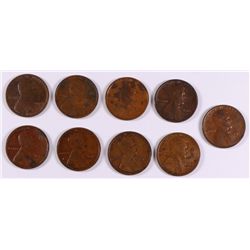 LOT OF ( 9 ) KEY & SEMI-KEY LINCOLN CENTS  ALL CIRCULATED WITH SPOTS: