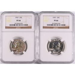 ( 2 ) 1957 WASHINGTON QUARTERS, NGC PROOF-66