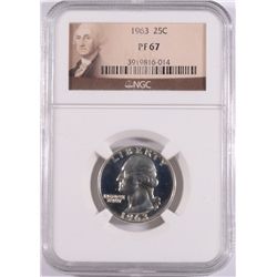 1963 WASHINGTON QUARTER, NGC PROOF-67  SUPERB!
