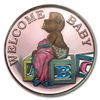 Image 1 : 1 oz Welcome Baby Enameled Silver Round - Girl Pink (w/