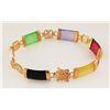 Image 1 : MULTI-COLOR 9.65CTW JADE GOLD PLATED SILVER BRACELET