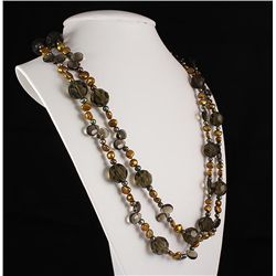 Freshwater Pearl & Bold Round Crystal Long Necklace