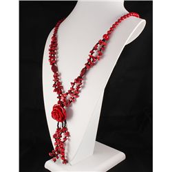 Fashion Jewelry Red Rose Coral Flower Pendant Necklace