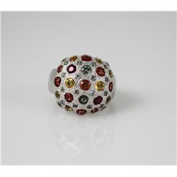 Stylish Multi-Gemstones Round Silver Ring w/ CZ stones,