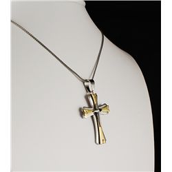 Mens Cross Two Tone Stainless Steel Pendant