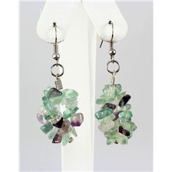 59.80CTW 2in. PURPLE GREEN CHIPPED STONE HOOK EARRING