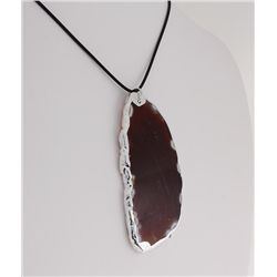 Organic Natural Wood Brown Agate Big Slice Pendant