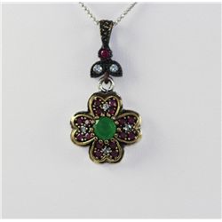 Cute Turkish Jewelry Design Multi Stone Flower Pendant,