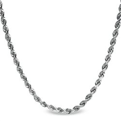 Diamond Cut Rope 14k White Gold Necklace - 18 in.