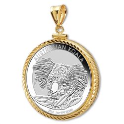 2014 1 oz Silver Koala Pendant (Diamond-ScrewTop Bezel)