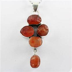 Natural Uncut Red Orange Gemstone Sterling Silver Penda