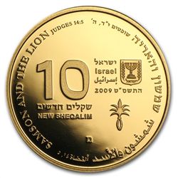 2009 Israel Samson and Lion Proof 1/2 oz Gold Coin (W/B