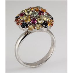 5.59ctw MultiColored Rhinestone Cluster Silver Ring 4.7