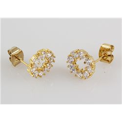 Gold Plated Round Stud Earring with Clear Crystal