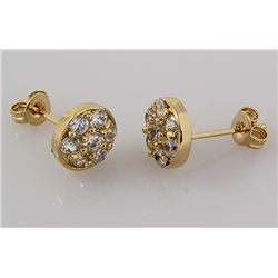 Gold Plated Round Stud Earring with Clear Crystal