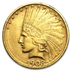 1908-D $10 Indian Gold Eagle - No Motto - Almost Uncirc