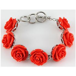 34.42g Pinky Rose Sea Coral Sterling Silver Bracelet