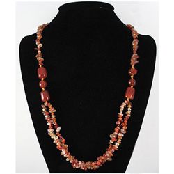 Natural 433.73ctw Orange Carnelian Quartz Silver Neckla