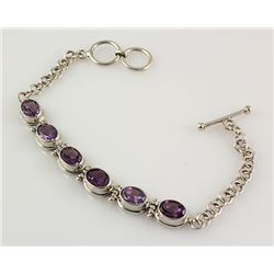 Faceted Amethyst Stone sets in Silver Bezel Bracelet, 1