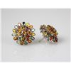 Image 1 : Multi Gemstones Oval Flower Silver Earring, 7.90g
