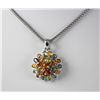 Image 1 : Multi Gemstones Oval Flower Silver Pendant, 3.90g