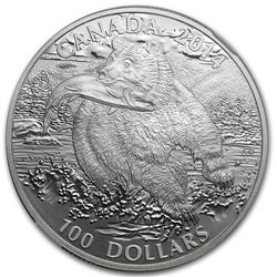 2014 1 oz Silver Canadian $100 - Grizzly Bear - PF-70 M