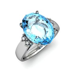 Aqua Marine 6.75 ctw & Diamond Ring 14kt White Gold