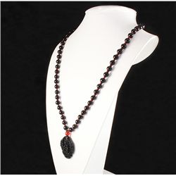 Jade Guanyin Buddha Necklace with Black Agate Beads