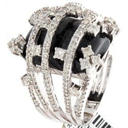 18K White Gold 19.96ctw Black Agate & Diamond Ring