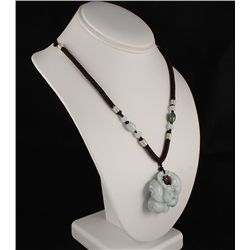 Handknotted Necklace w/ White Flower Jade Pendant